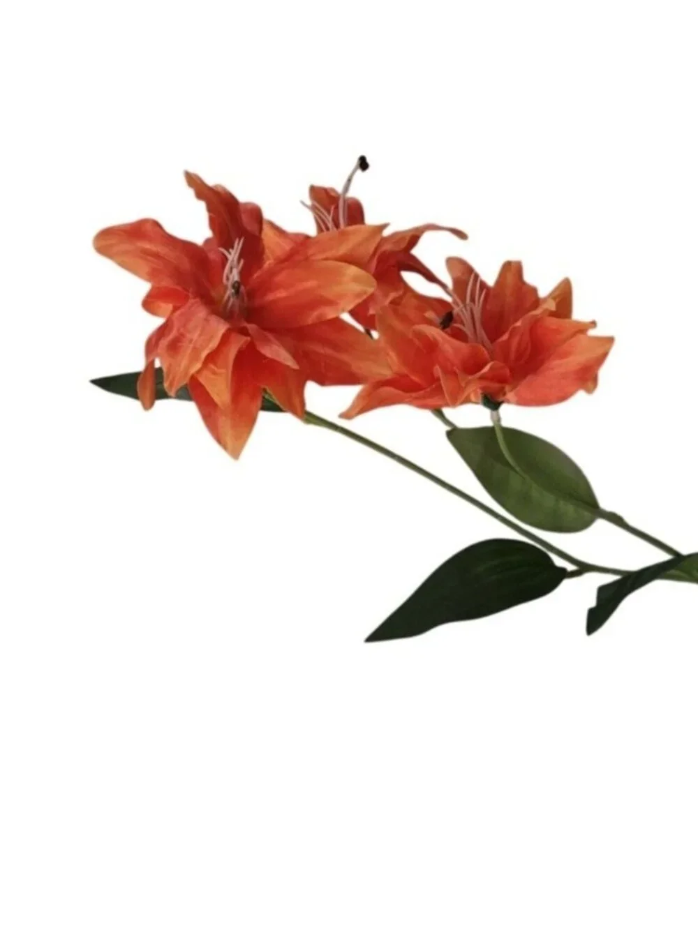 Bright Orange Artificial Lily Stem 33 Inch 3 Bloom Faux Lily Flower Fall Summer